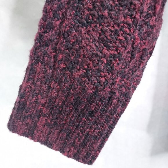 Sundance Sweater Womens Large Chenille Cable Knit Maroon Red Black Marled V-Neck - Picture 5 of 12